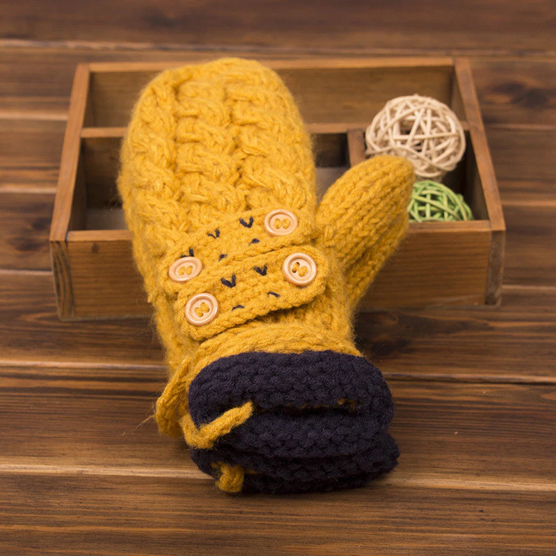 Handmade Knitted Mittens with Button Details