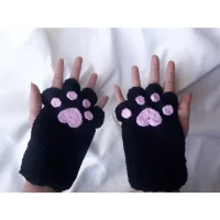 Handmade Crochet Paw Print Fingerless Gloves
